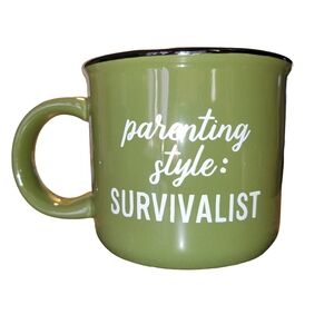 Humorous Mug "Parenting Style: Survivalist" Green & White 14oz